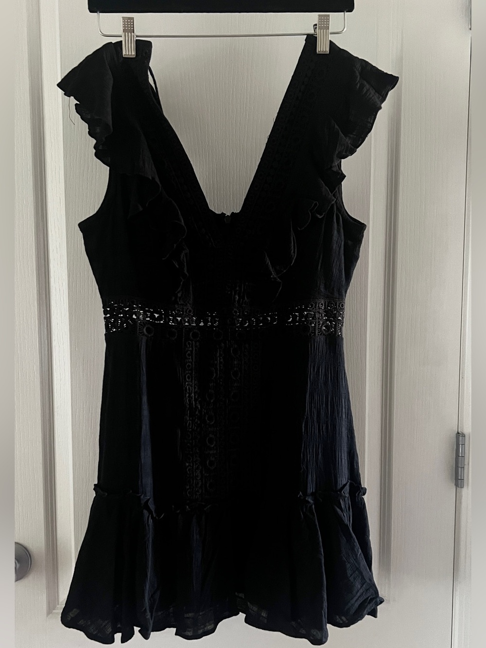 Francesca's Collection Black Midi Dress with Lace cutouts